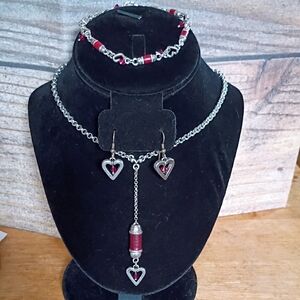 Retired Brighton Love Laugh Love Dream Elegant Silver and Red Heart Jewelry Set